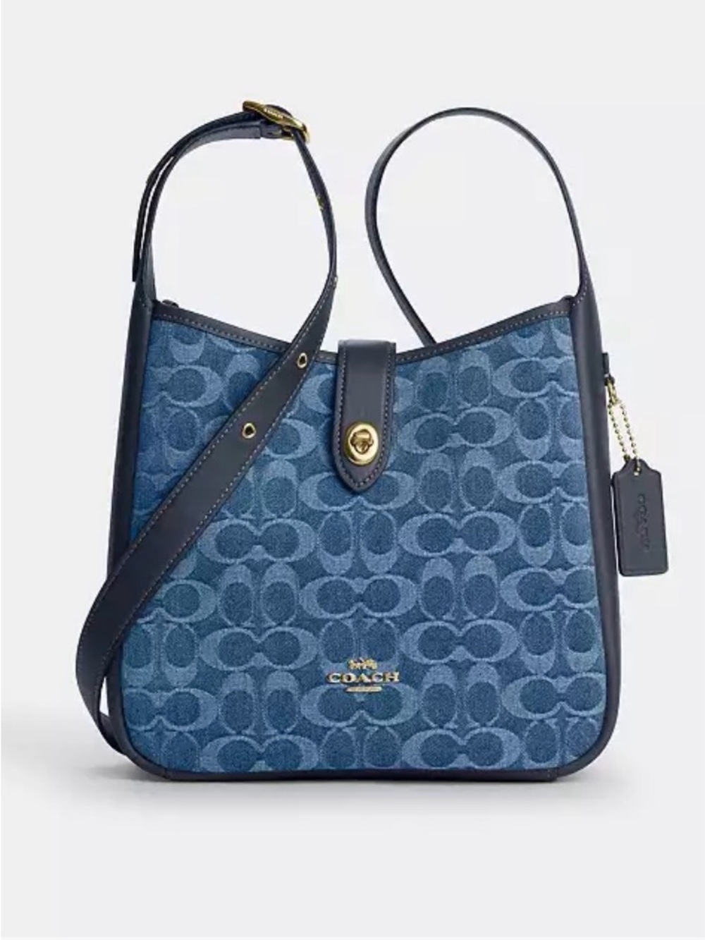 Coach Blue Denim Signature Jacquard Crossbody Bag with Leather Trim